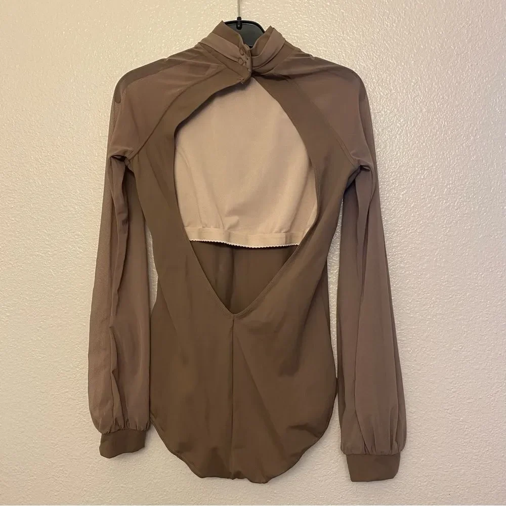 Weissman Balera Dance costume brown poet Long Sleeve Bow Tie Leotard MT11449 SA
